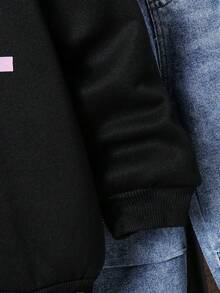 SHEIN 男童字母印花圆领抓绒卫衣和牛仔裤套装 - 黑色 - 查看 4