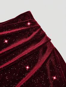 Sweetra Váy mini xếp ly thường ngày màu đen và kaki cỡ lớn, tôn dáng và đa năng - Màu Đỏ Sâu - Xem 3