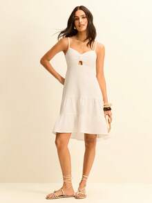 Daynim 纯色镂空吊带连衣裙 - 白色 - 查看 7