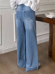 DAZY Women's High Waist Loose Distressed Wide Leg Jeans - Blue - View 5