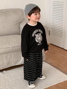 DAZY 幼儿男童卡通字母印花圆领长袖卫衣，秋冬季 - 黑色 - 查看 4