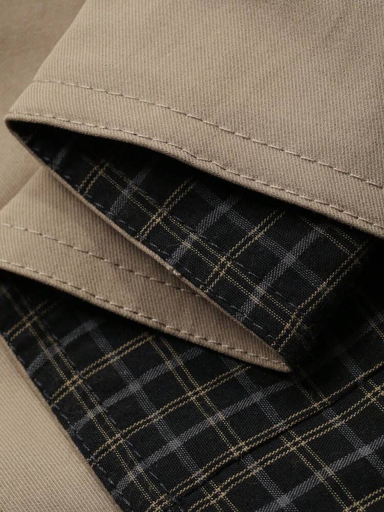 Men's Contrast Color Collar Patchwork Long Windbreaker, Autumn