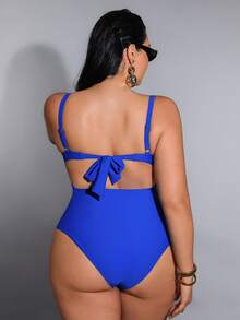 Women Plus Size Sports Swimwear - Blue - View 3