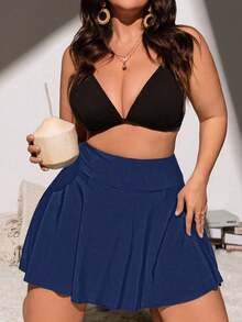 Swim Lushoire Quần bơi đi biển màu xanh navy thanh lịch cỡ lớn, thiết kế xếp ly, phù hợp cho mùa hè ngoài mùa - Màu xanh hải quân - Xem 3