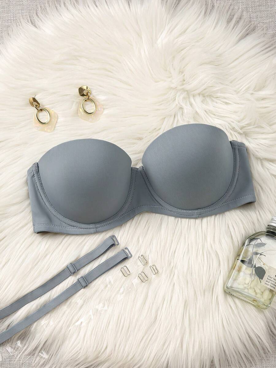 SHEIN Sujetador cómodo y de soporte de unicolor simple para mujer - Gris Claro - Ver 1