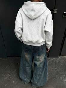 Claim Dot Men's Casual Short Zip-Up Hooded Sweatshirt, Long Sleeve Top - Light Grey - View 2