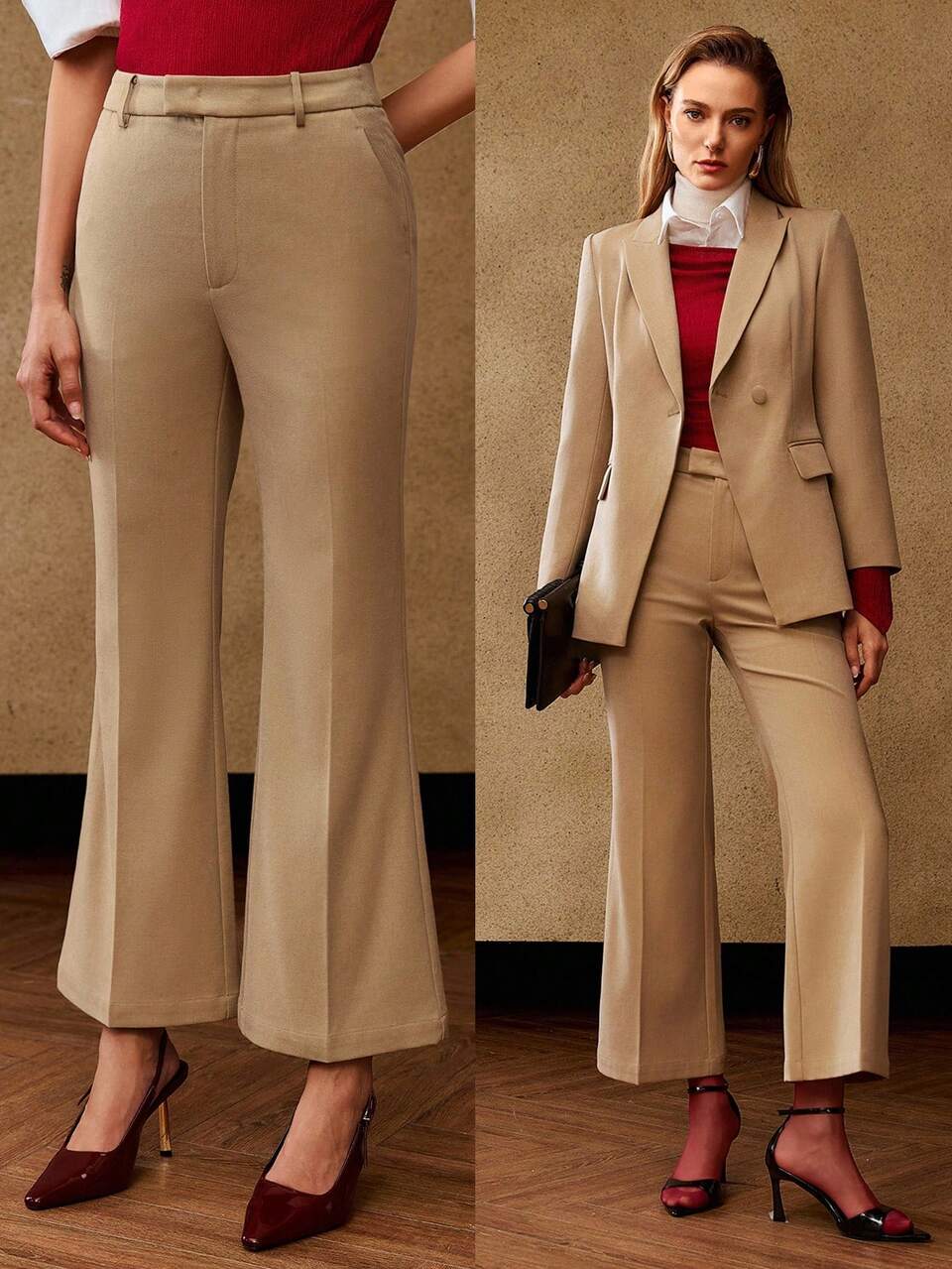 SOLID SEAM FRONT FLARE LEG SUIT PANTS