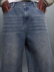 PLAYBOY X SUMWON 宽松灯笼裤版型，饰有刺绣logo细节，阔腿休闲街头风，中度水洗靛蓝棉质长裤，秋冬款 - 藍色 - 查看 5