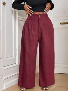 SHEIN PETITE CURVE Quần tây ống đứng kẻ caro dáng vintage cỡ lớn, thích hợp cho mùa thu đông, lễ tốt nghiệp, tựu trường, hoặc dành cho nữ giáo viên. - Màu Đỏ Sâu - Xem 4