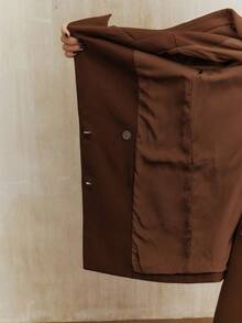 Anewsta Urban Chic Commuter Striped Contrast Color Cuffed Long Sleeve Women Blazer Jacket - Brown - View 8