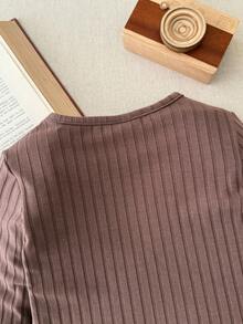 Blossori Conjunto de camiseta de manga larga con cuello redondo y bordado de animales elegante francés y pantalones para niñas bebé - Café integral - Ver 4