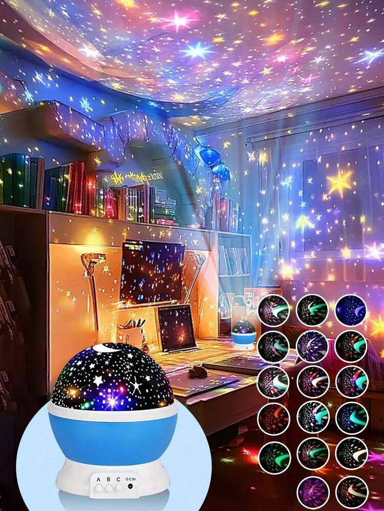 1个梦幻水晶星光灯，星空投影仪，浪漫旋转，水晶星旋转灯，360°自动旋转LED夜灯，USB供电，亮度可调，卧室装饰，星空银河星月投影仪/卧室夜灯投影仪/极光波浪投影仪/星空投影仪，USB供电，适用于家居房间装饰/客厅装饰/天花板装饰 - 彩色 - 查看 1