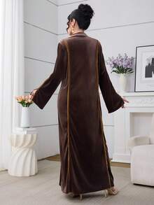 Al Najma Vestido elegante de fiesta para mujer con decoración de cinta al estilo árabe - Marrón - Ver 5