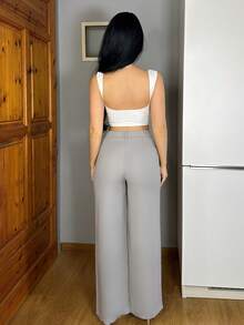 Vassilux 女士休闲纯色直筒裤 - 淺灰色 - 查看 2