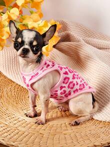 PETSIN 1件粉色豹纹宠物背心，粉色情人节秋冬保暖抓绒宠物服装 - 粉色 - 查看 2