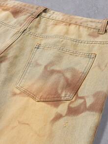 Manfinity Denimwave 男士复古手绘阔腿牛仔裤 - 薑色 - 查看 6