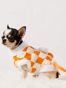 PETSIN 1 Autumn/Winter Pet Dog, Cat Clothes, Dog Supplies, Funny Orange Checkered (Double-Layer) Cute Cat Cartoon Teddy Bear, Small And Medium-Sized Dog - Orange - View 6