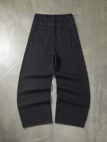 ROMWE MEN Anime Men's Dragon Print Curved Blade Denim Jeans - Black - View 2