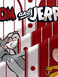 TOM & JERRY X SHEIN Tween Boy's Casual Striped Contrast Cartoon Graphic Round Neck Short Sleeve T-Shirt, Summer