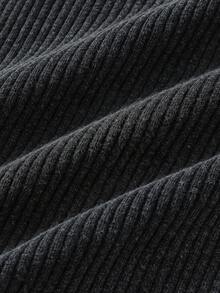 SHEIN 少女纯色圆领修身休闲短款长袖T恤 - 黑色 - 查看 7