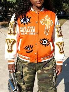 Rovax Áo khoác nhẹ họa tiết mắt quỷ Y2K Streetwear dành cho nữ - Nhiều màu - Xem 4