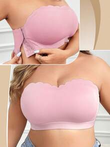 NudeFit 大码女士纯色侧扣舒适无钢圈抹胸文胸 - 粉色 - 查看 6
