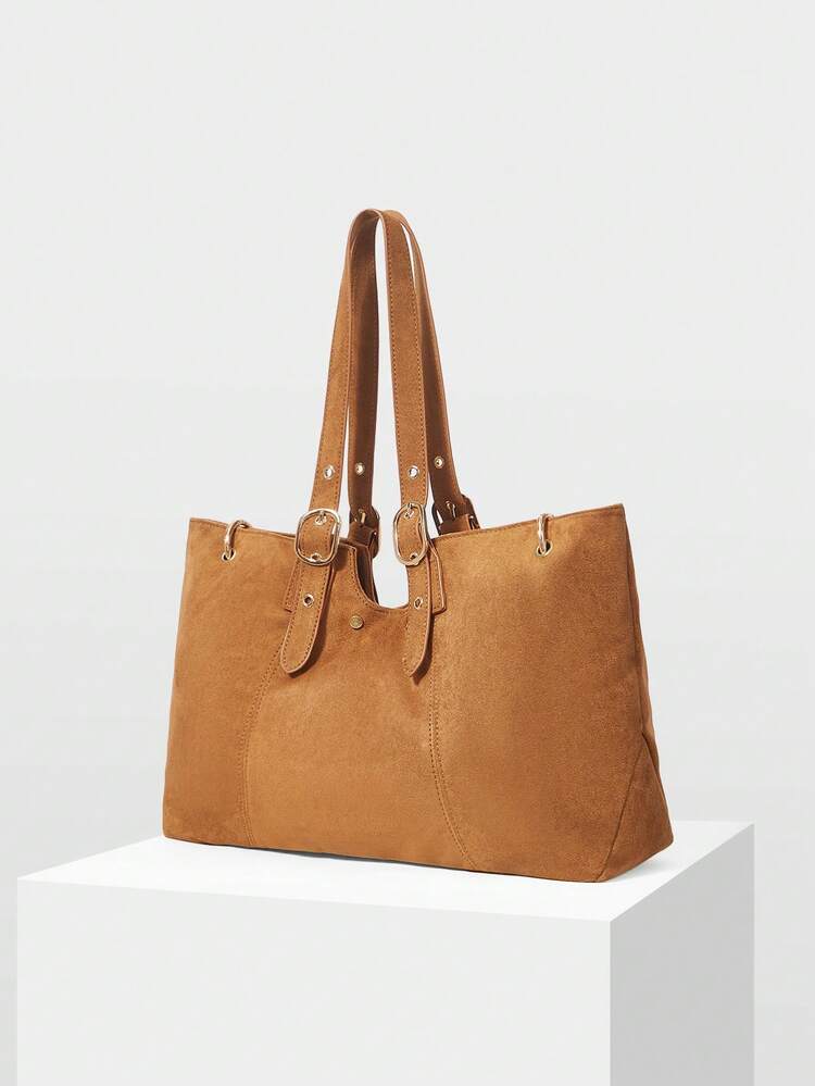 MOTF PREMIUM WOMEN'S SUEDETTE BROWN CASUAL TOTE BAG FOR COMMUTE - Brown - View 4