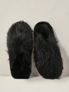 Cuccoo Casual Comfortable Solid Color Plush Slippers, Women Flats For Christmas - Black - View 1