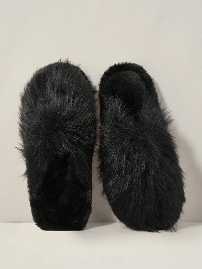 Cuccoo 休闲舒适纯色毛绒拖鞋，女士平底鞋