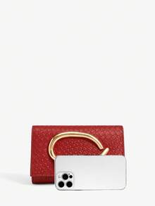 SHEIN SXY Ladies, Women Clutchs, Crossbody Bags, Fashionable, Elegant, Simple, Personalized, Versatile, Classic, Woven Embossed Pu, Large Hardware Buckle Decoration, For Commute, Office, Date, Daily, Shopping, Afternoon Tea - Crimson - View 5