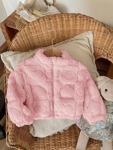 SHEIN LMoss Kids LMoss Baby Girl Cute And Casual Furry Stand Collar Jacket With Heart Pattern, Perfect For Autumn And Winter - Pink - View 10