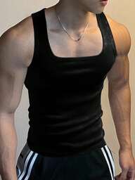 SHEIN Manfinity Dauomo Men's Solid Color Square Neck Casual Versatile Top