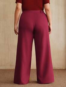Anewsta Women's Solid Color Fashion Straight Leg Pants With Metallic Sequin Hem Decoration - Burgundy - View 2