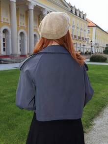 Gretanique 秋季新款休闲短款女式风衣女式夹克，秋季女装 - 灰色 - 查看 2