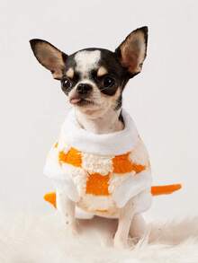 PETSIN 1 Autumn/Winter Pet Dog, Cat Clothes, Dog Supplies, Funny Orange Checkered (Double-Layer) Cute Cat Cartoon Teddy Bear, Small And Medium-Sized Dog - Orange - View 3