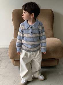 DAZY Toddler Boys' Korean Style Striped Polo Collar Long Sleeve Sweater, Autumn/Winter - Blue - View 6