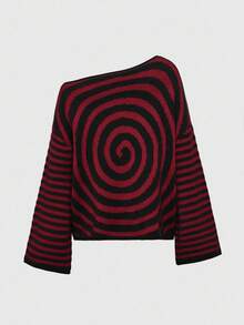 ROMWE Fairycore Áo len Jacquard sọc đen tím Mysterious Circle dành cho nữ - Nhiều màu - Xem 2