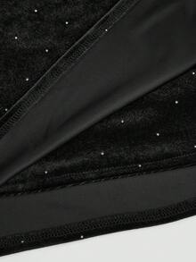 Sweetra Plus Size Black Rhinestone Pleated Ruched Waist Fitted Mini Skirt, Autumn/Winter - Black - View 7