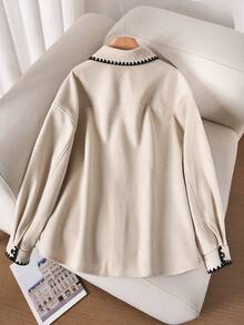 CosyJoli Chaqueta casual holgada de manga larga con un solo botón y adorno floral para mujer de talla grande - Albaricoque - Ver 2