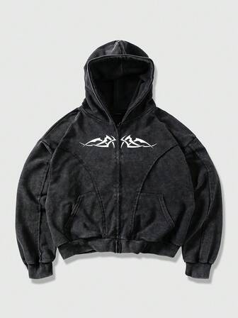 Street Life Men's Avant Graphic Print Hooded Pocket Casual Long Sleeve Sweatshirt Sweatshirt