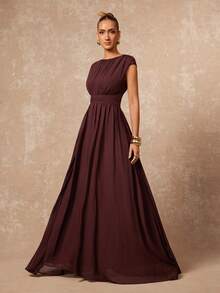 Lumalex 早春女士褶皱垫肩开衩连衣裙,奢华新年新造型,低调奢华,适合舞会、聚会、宴会、晚宴、节日派对、锐舞派对、音乐节、郊游、度假、户外、婚礼季、宴会、宰牲节、新年派对、晚宴、晚会、派对礼服等场合。 - 棕色 - 查看 4