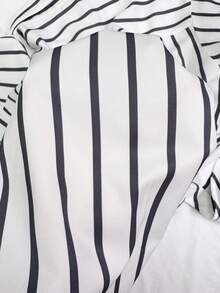 INAWLY Women's Striped Drop Shoulder Long Sleeve Single-Breasted Casual Pocket Shirt - Black and White - View 6
