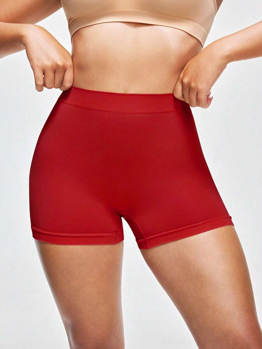 SHAPORA 1pc Women's High Quality, Affordable, Comfortable & Minimalist Solid Color Safety Shorts, 2025 Trending - Red - View 1