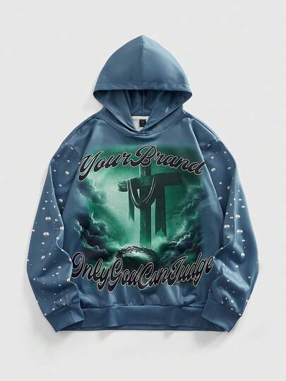 Street Life Sudadera con capucha con estampado de cruz de hip hop para hombres