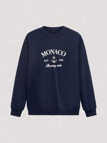 Open Phase Sweat-shirt-shirt col rond décontracté pour hommes avec imprimé slogan de bande dessinée, automne