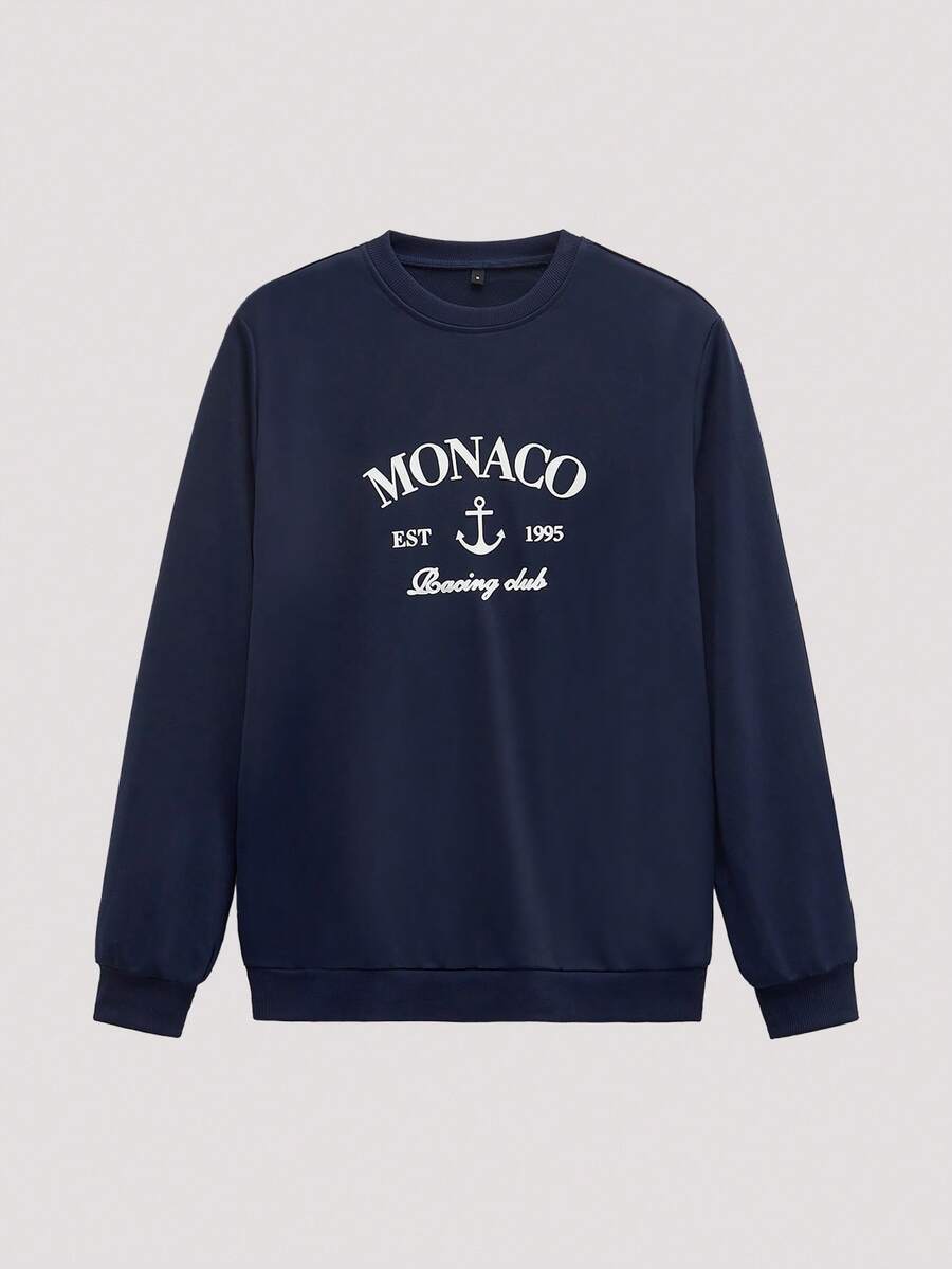 Open Phase Sweat-shirt-shirt col rond décontracté pour hommes avec imprimé slogan de bande dessinée, automne