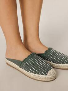 Styleloop Women's Bohemian Style Rhinestone Decor Flat Mule Slippers For Christmas - Green - View 3