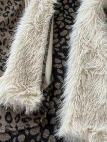 Rustia Plus Size Leopard Print Wool Blend Coat With Faux Fur Collar, Mid-Length, Winter - Brown - View 8
