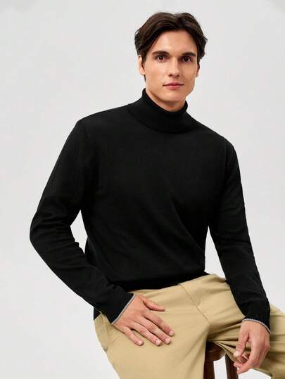 RONVEXI Men's Solid Color Minimalist Turtleneck Long Sleeve Sweater, Casual Everyday Wear Men Turtleneck Mens Turtleneck Shirt Mens Jumper Mens Clothing Mock Neck Men Men Turtleneck Shirts Men Turtle Neck Jumper For Men
