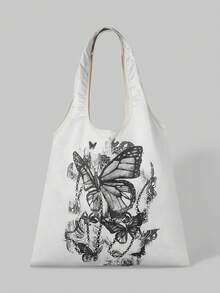 ROMWE Grunge Punk Gray Double Butterfly Canvas Bag Elegant High-End Shopping Bag - Multicolor - View 1